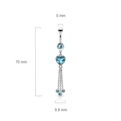 Piercing Nombril Pendentif Cœur Zircone Argent