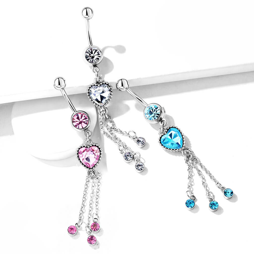 Belly Button Piercing Heart dangle Zirconia Silver