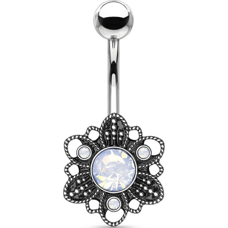 Bauchnabelpiercing Blume Opal Silber