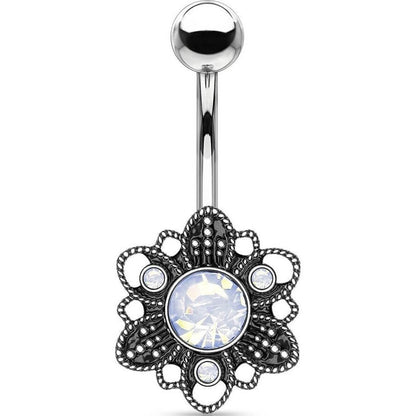 Piercing Nombril Fleur Opale Argent