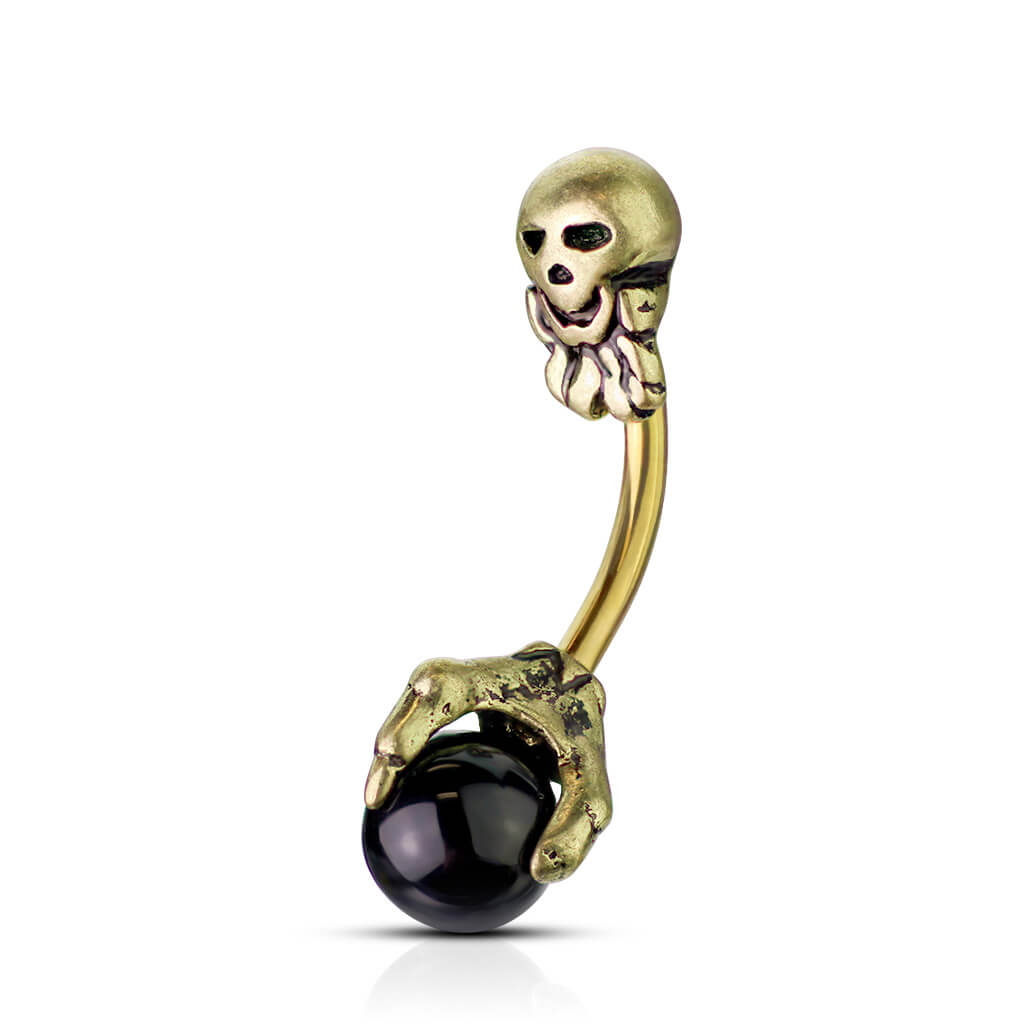 Bauchnabelpiercing Totenkopf Klaue Silber