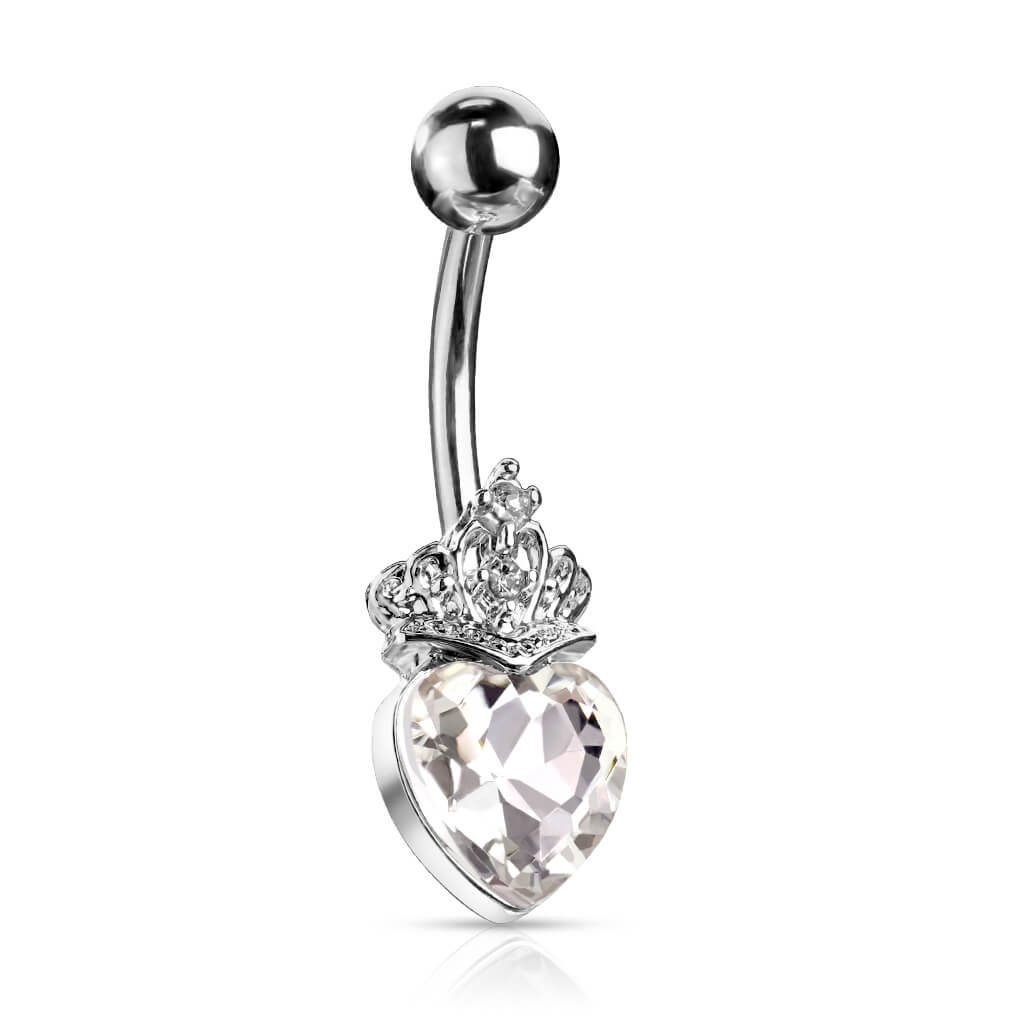 Piercing Ombelico Cuore coronato argento e zirconi