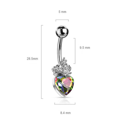 Piercing Nombril Cœur Couronne Zircone Argent