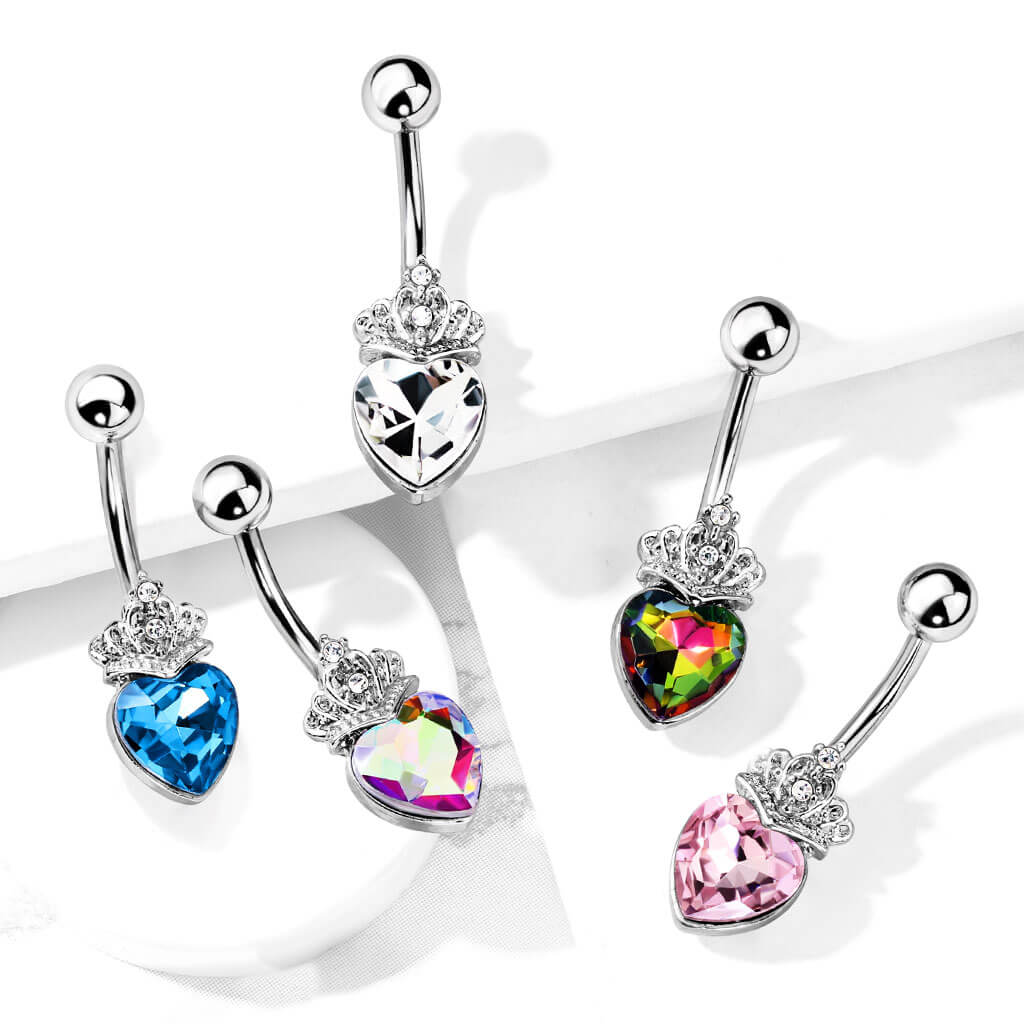 Piercing Ombelico Cuore coronato argento e zirconi