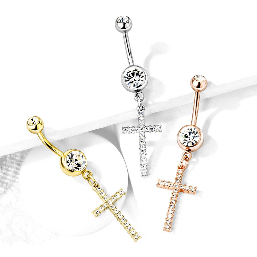 Piercing Nombril Pendentif Croix Zircone