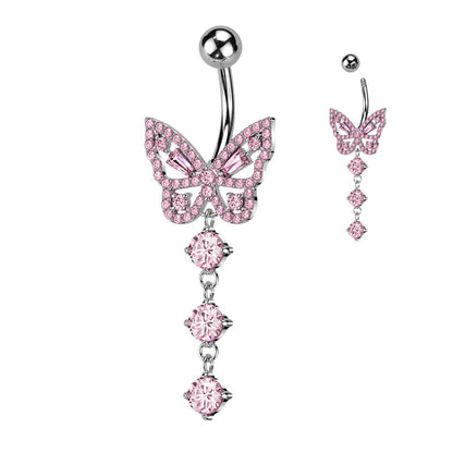 Piercing Nombril Pendentif Papillon Zircone