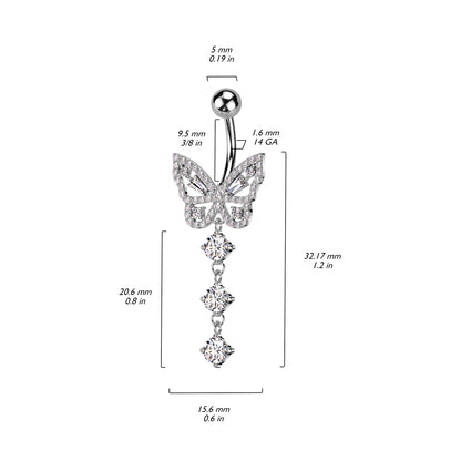 Piercing Nombril Pendentif Papillon Zircone