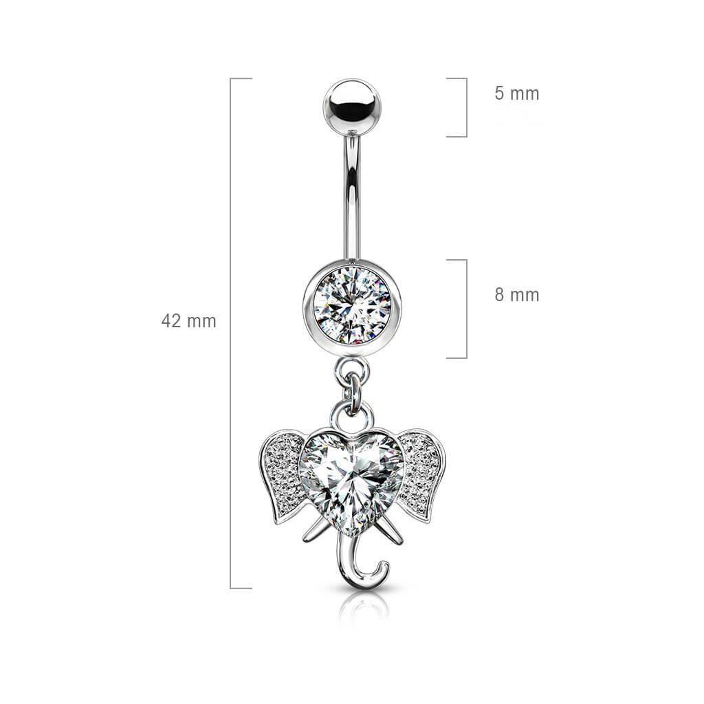 Piercing Nombril Pendentif Éléphant Zircone Argent