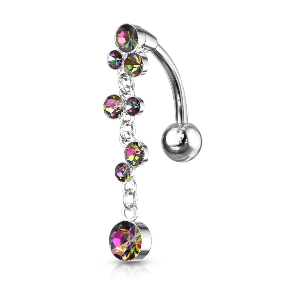 Piercing Ombelico Sfere Top Down pendenti zirconi e argento