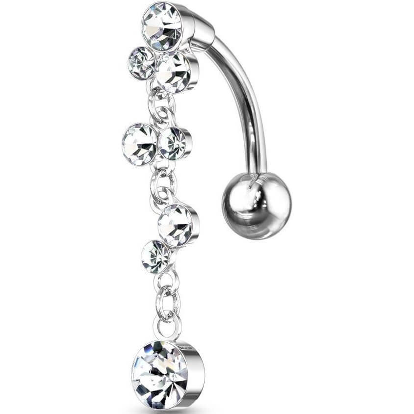 Belly Button Piercing Top Down Bubbles dangle Zirconia Silver