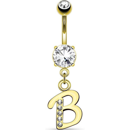 Piercing Nombril Pendentif Lettres Zircone Or