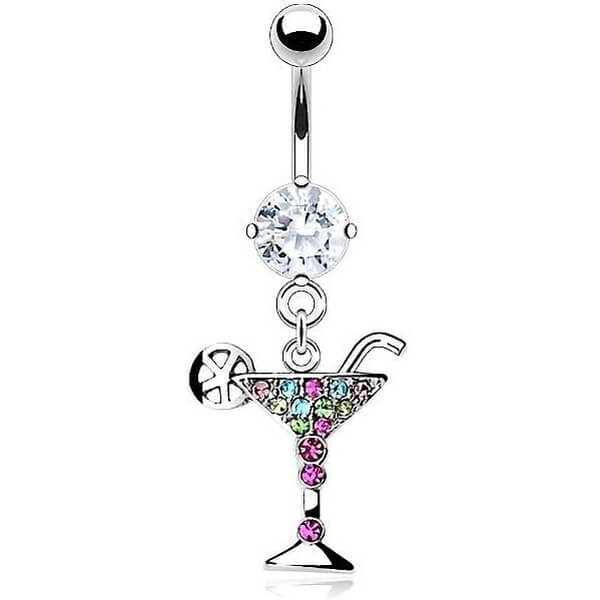 Piercing Ombelico Pendente Cocktail Martini Zirconi e Argento