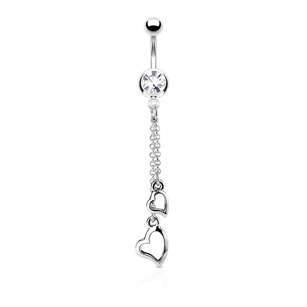 Piercing Ombelico Pendente a cuori in Zircone e Argento