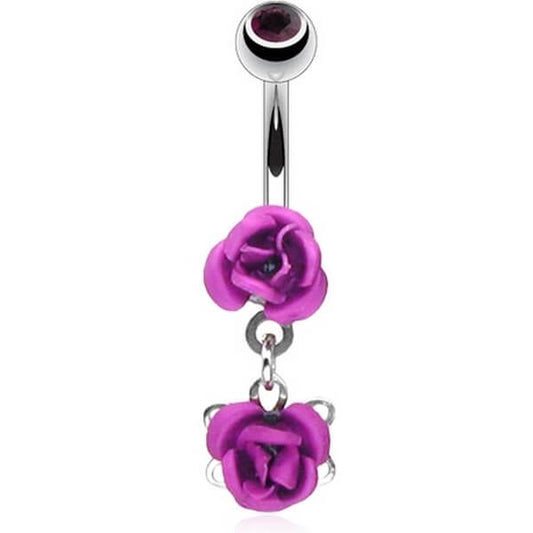 Belly Button Piercing Rose dangle Zirconia Silver