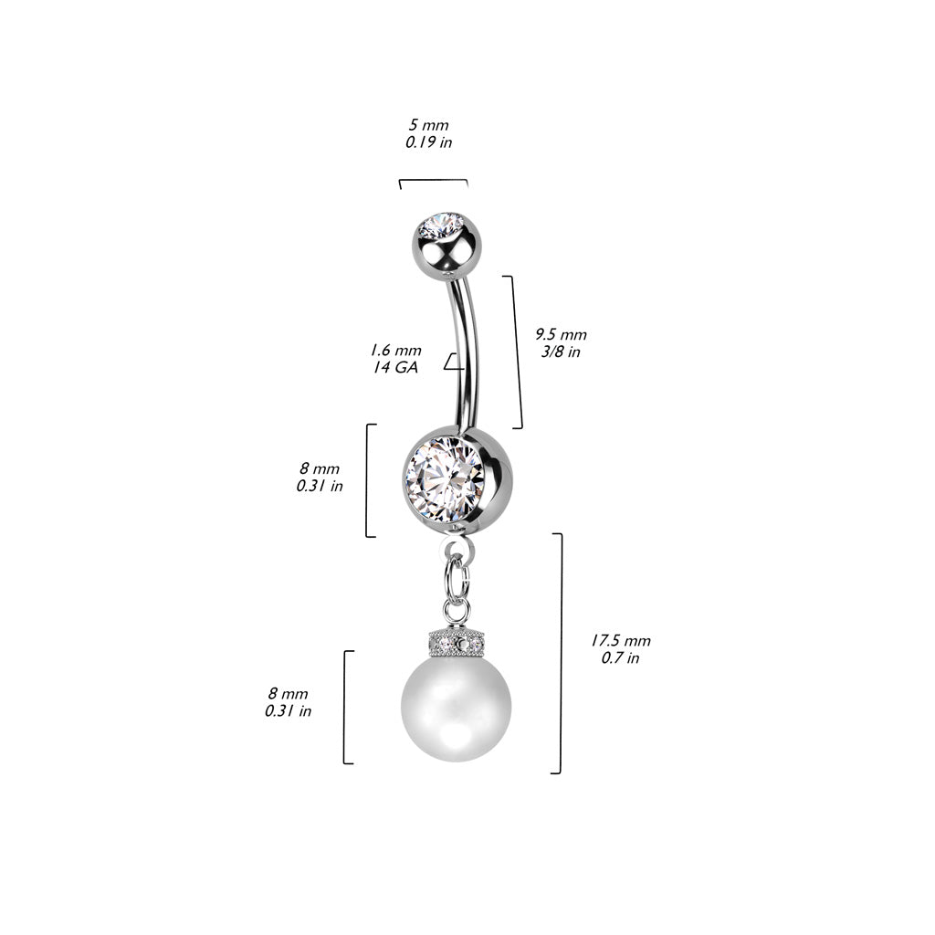 Piercing Nombril Zircone Pendentif Perle