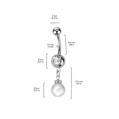 Piercing Nombril Zircone Pendentif Perle