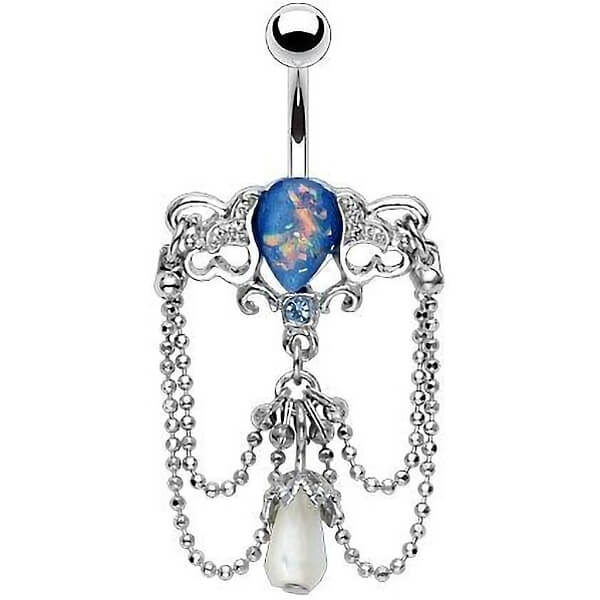 Belly Button Piercing Chandelier dangle Opal Silver