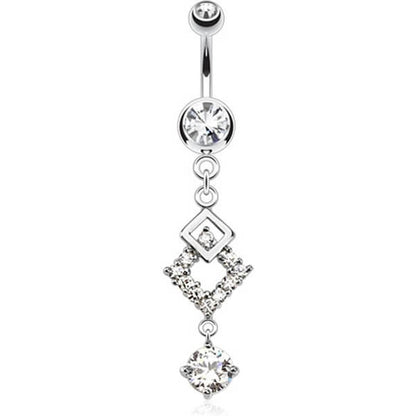 Belly Button Piercing Square dangle Zirconia Silver