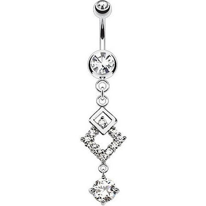 Belly Button Piercing Square dangle Zirconia Silver