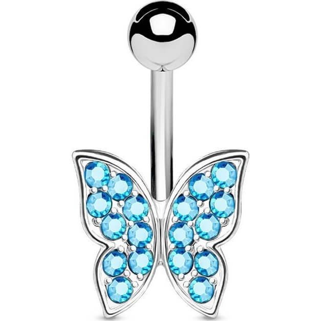 Belly Button Piercing Butterfly Zirconia Silver