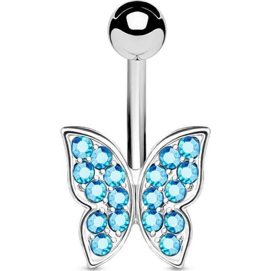 Belly Button Piercing Butterfly Zirconia Silver