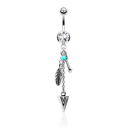 Piercing Nombril Pendentif Flèche Plume Zircone