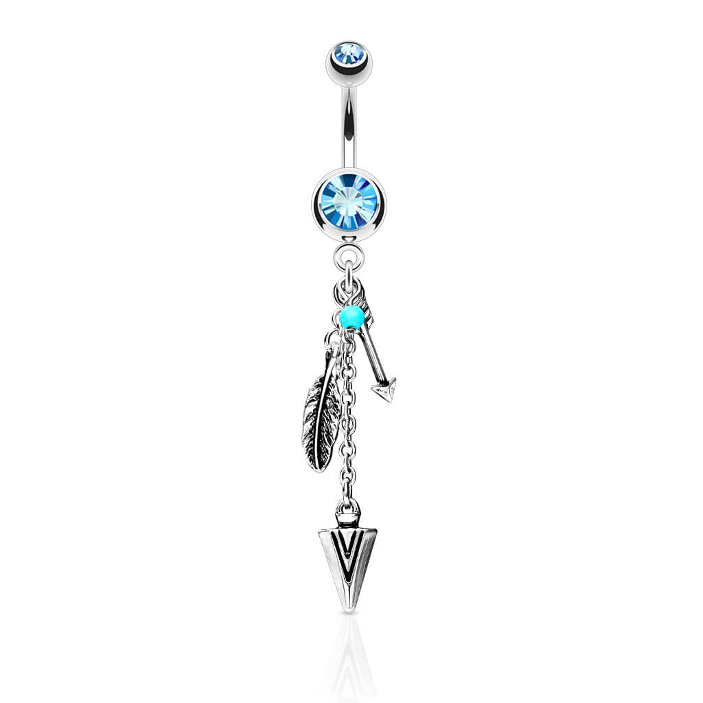 Belly Button Piercing Arrow Feather dangle Zirconia