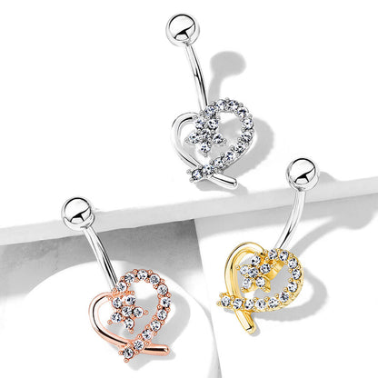 Belly Button Piercing Heart Flower Zirconia