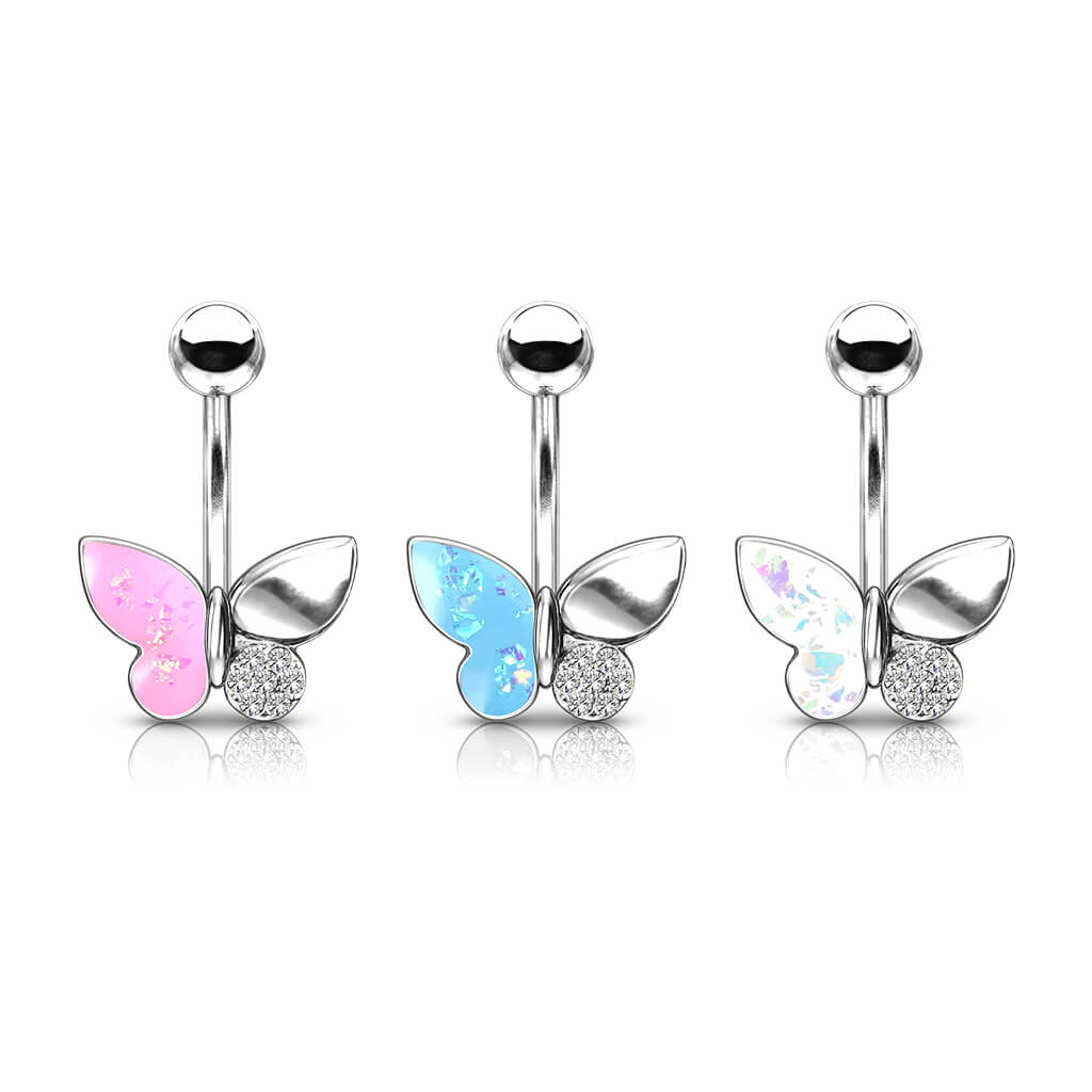 Bauchnabelpiercing Schmetterling Zirkonia Opal Silber