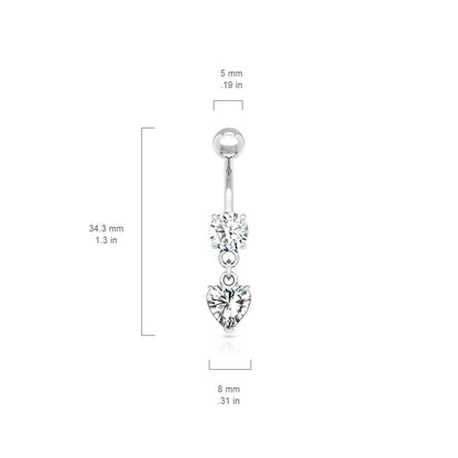 Belly Button Piercing Heart dangle Zirconia Silver