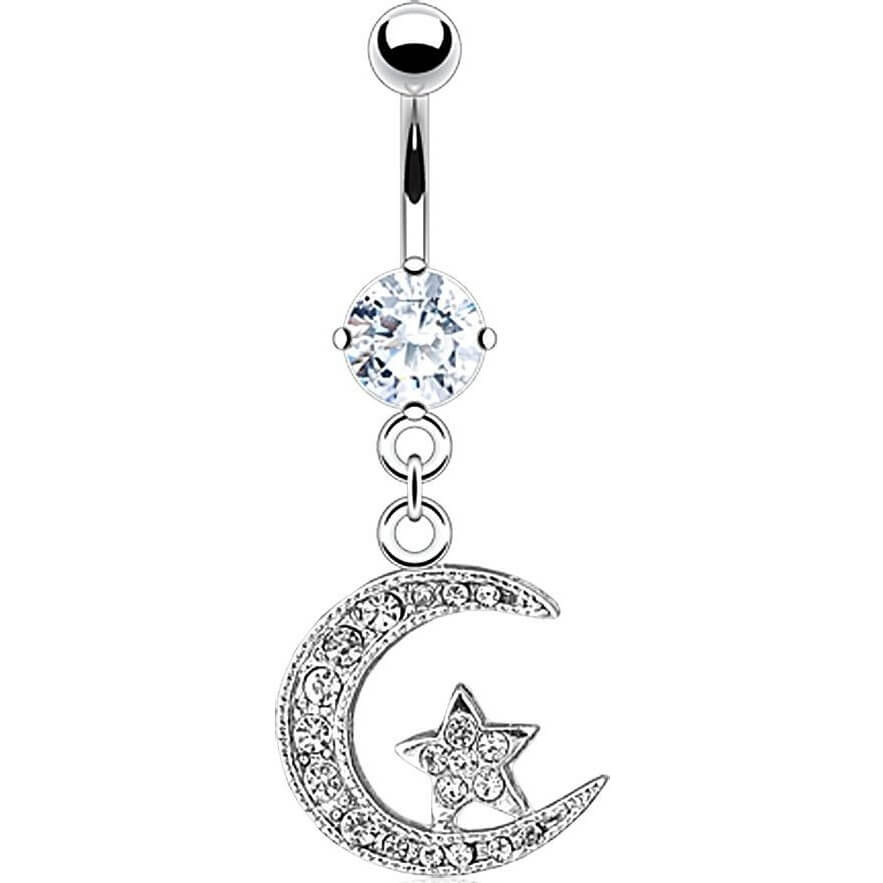 Belly Button Piercing dangle Moon Zirconia