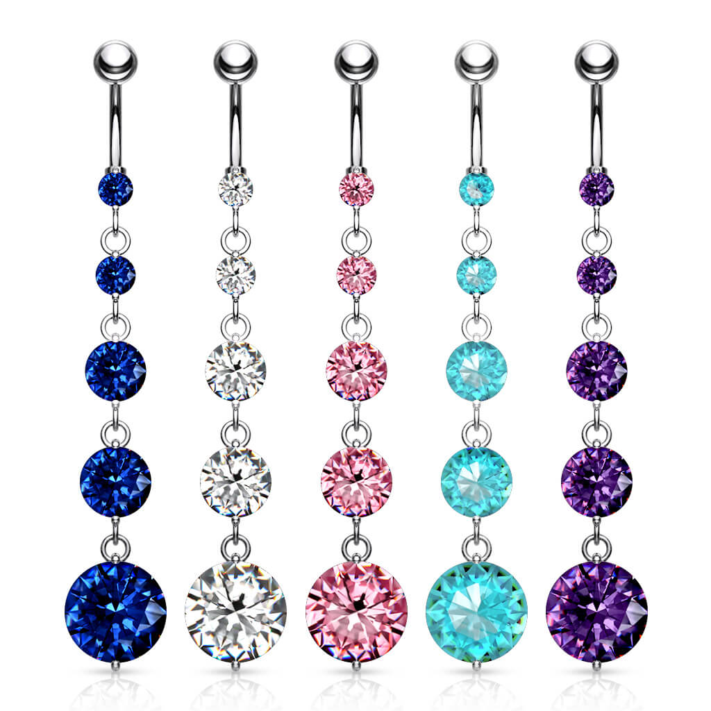 Belly Button Piercing 5 Zirconia dangle Silver