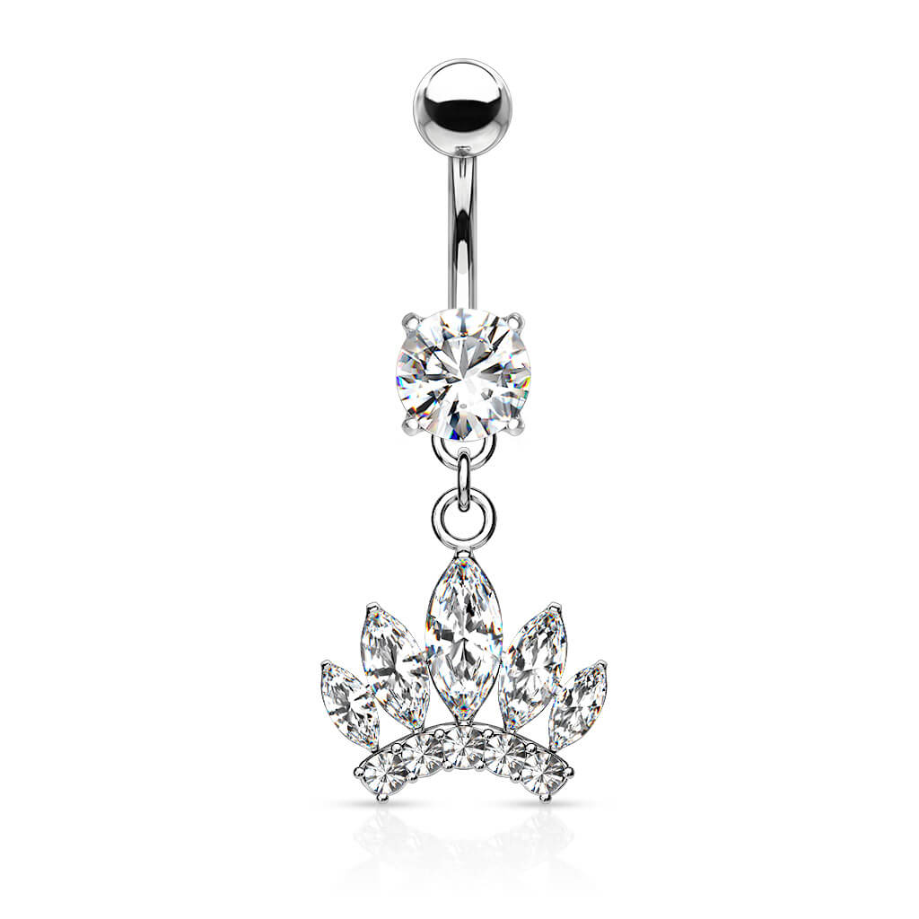 Belly Button Piercing Crown dangle Zirconia Silver