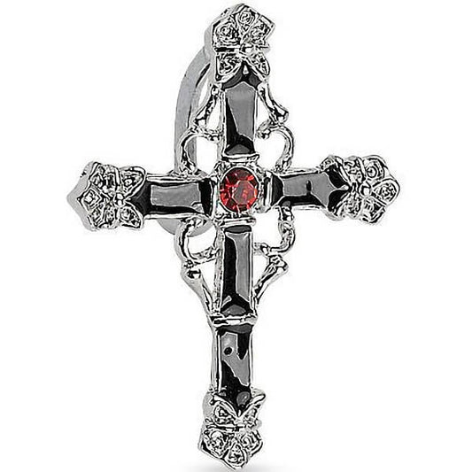 Piercing Nombril Croix Inversé Noir Zircone