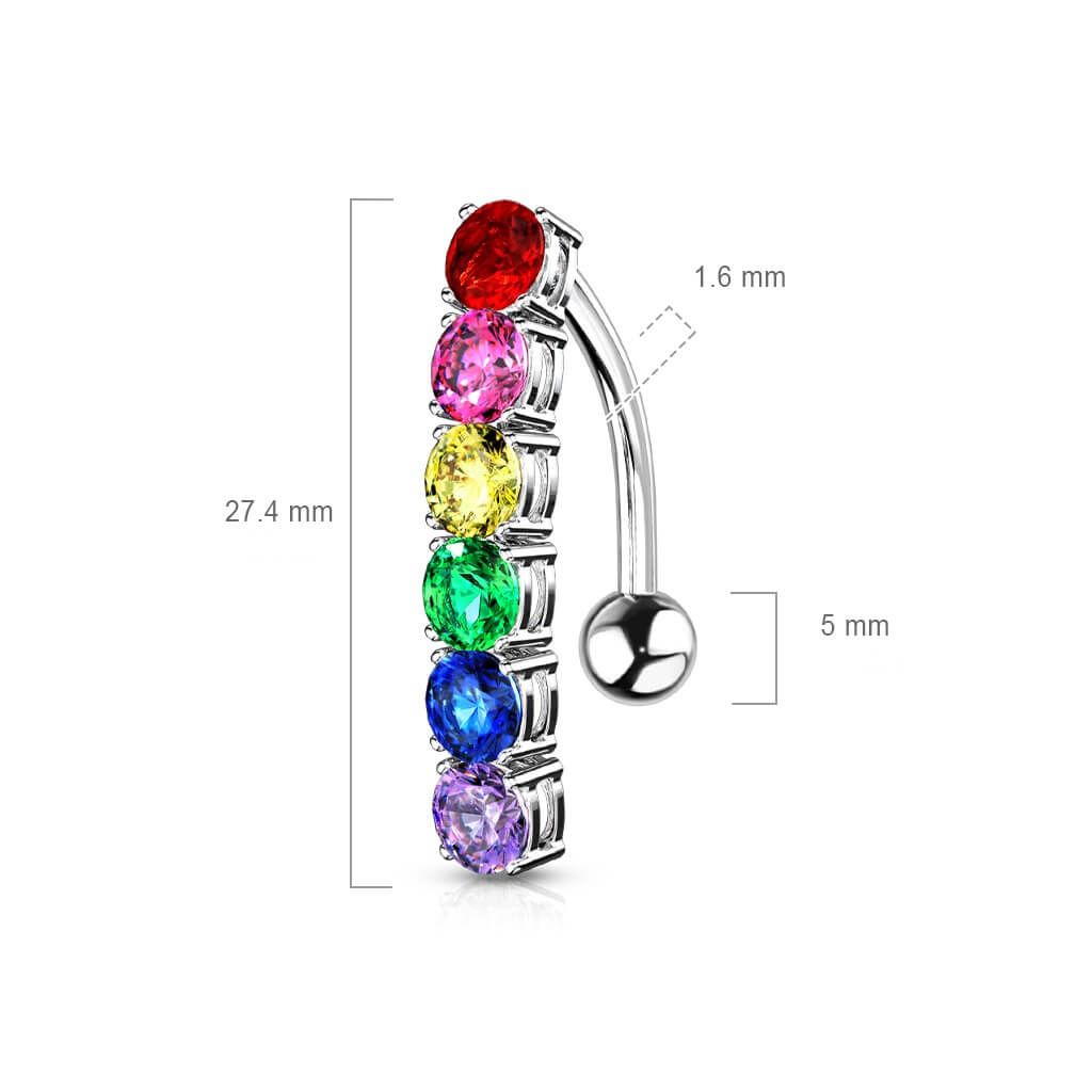 Piercing Ombelico Top Down Arcobaleno in zirconi e argento