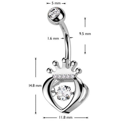 Piercing Ombelico Cuore con Zirconi Coronato