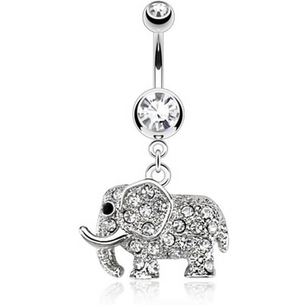 Piercing ombligo Elefante colgante Circonita Plata