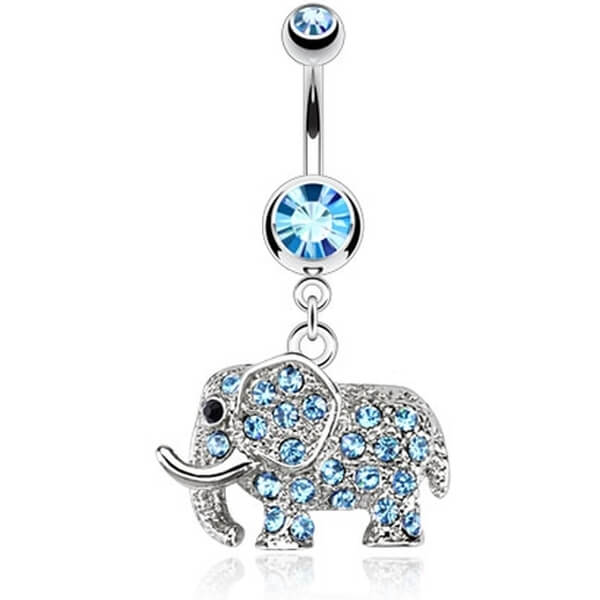 Piercing Nombril Pendentif Éléphant Zircone Argent