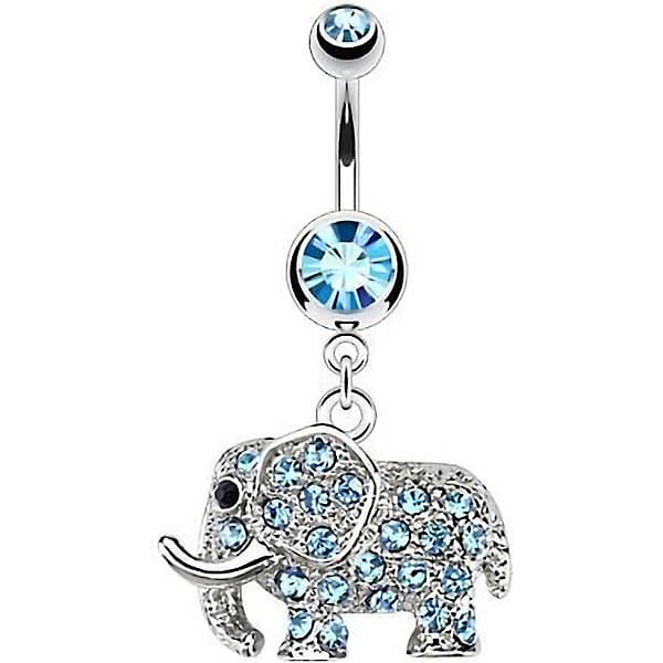 Belly Button Piercing Elephant dangle Zirconia Silver