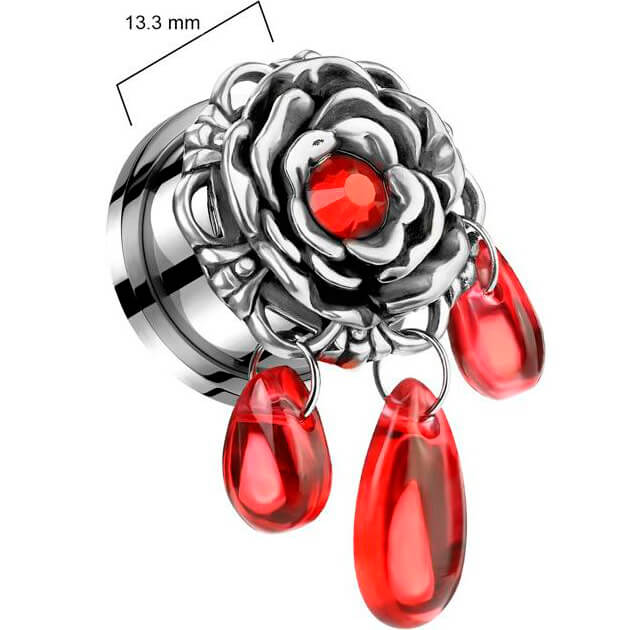 Plug rose red glass dangle