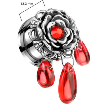 Plug rose red glass dangle