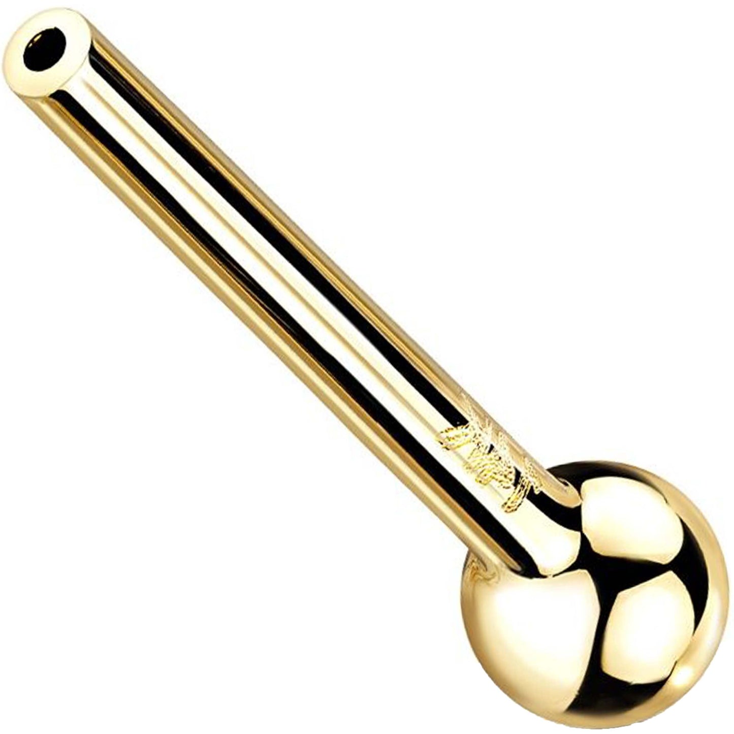 Solid Gold 14 Carat barbell pin with one fixed ball Push-In