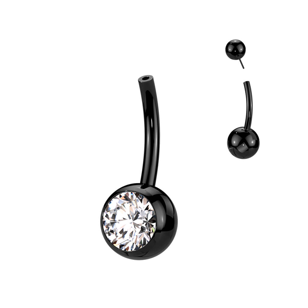 Titanio Piercing Ombelico Sfera Superiore con zircone Push-In