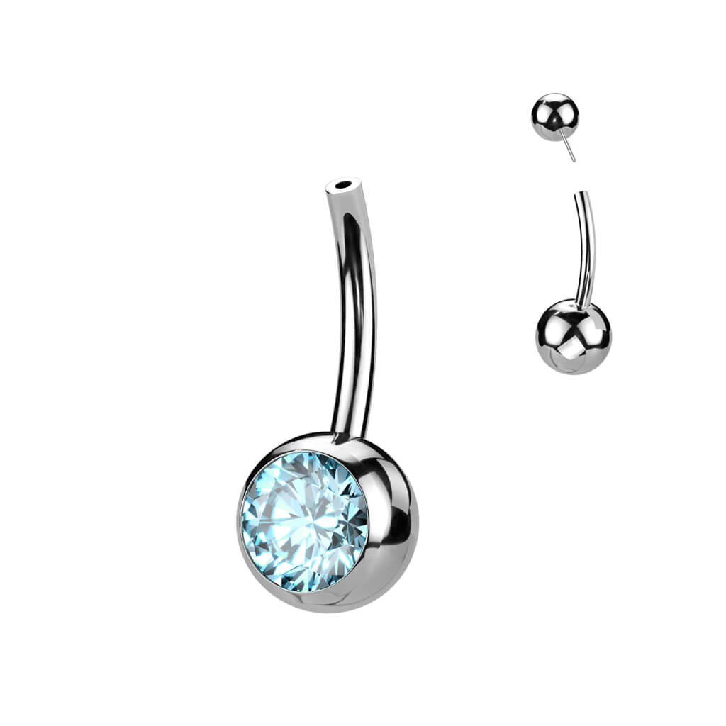 Titanio Piercing Ombelico Sfera Superiore con zircone Push-In