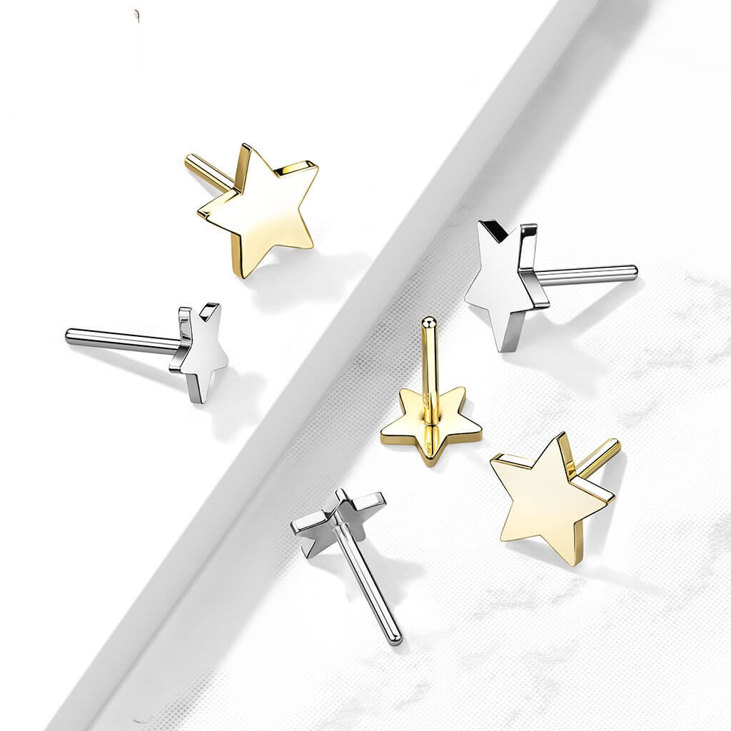 Solid Gold 14 Carat Top Star Flat Push-In