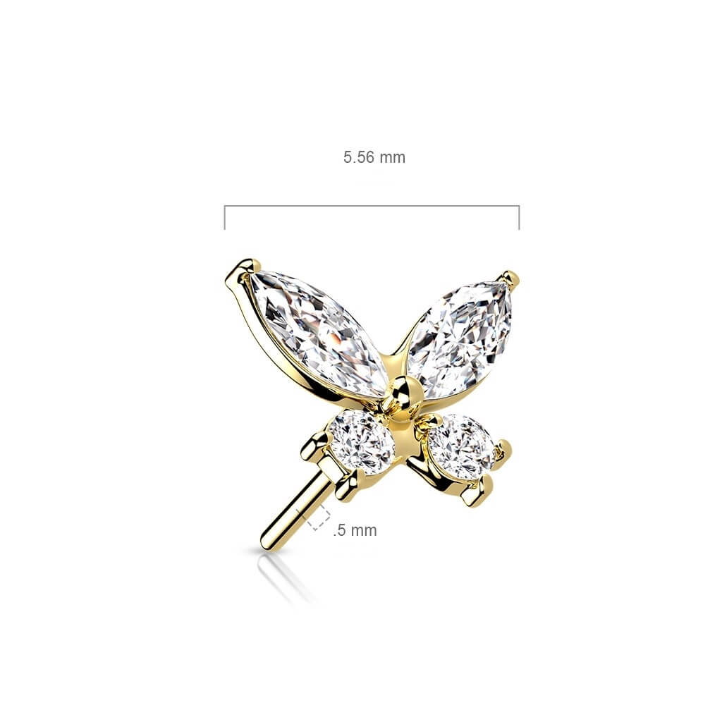 Or 14kt Embout Embout Papillon Zircone Enfoncer