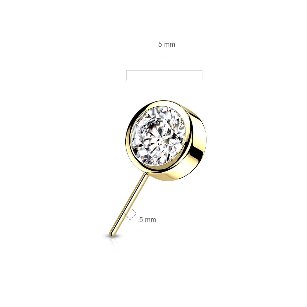 Solid Gold 14 Carat top round zirconia bezel setting Push-In