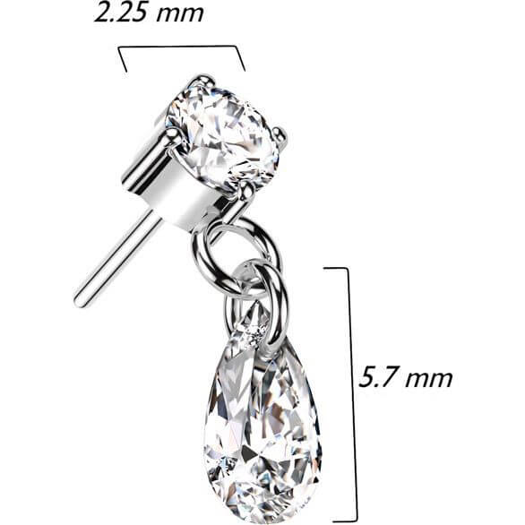 Oro 14 kt Pendente a Lacrima di Zircone Push-In