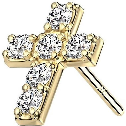 Solid Gold 14 Carat Top Cross Zirconia Push-In