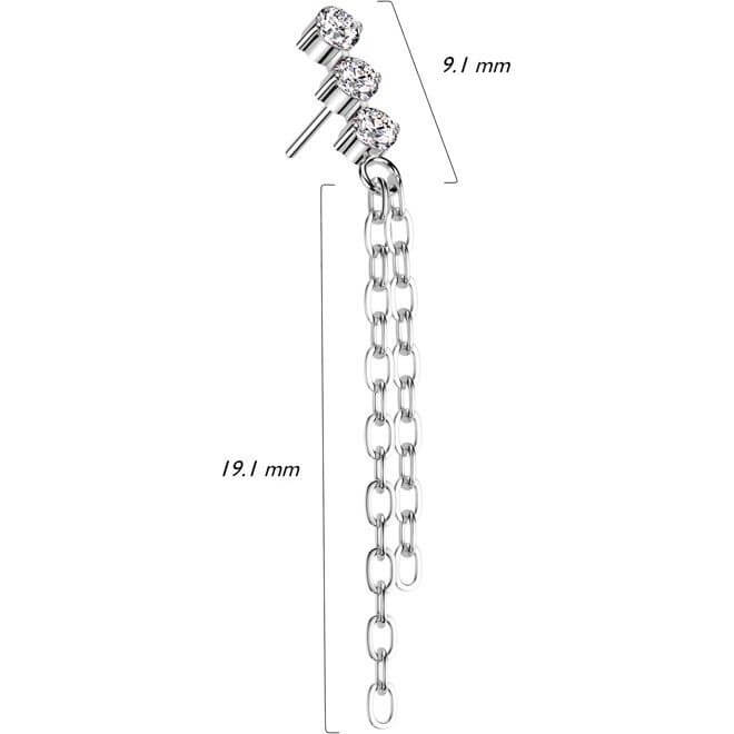 Titanium 3 zirconias double chain dangle Push-In